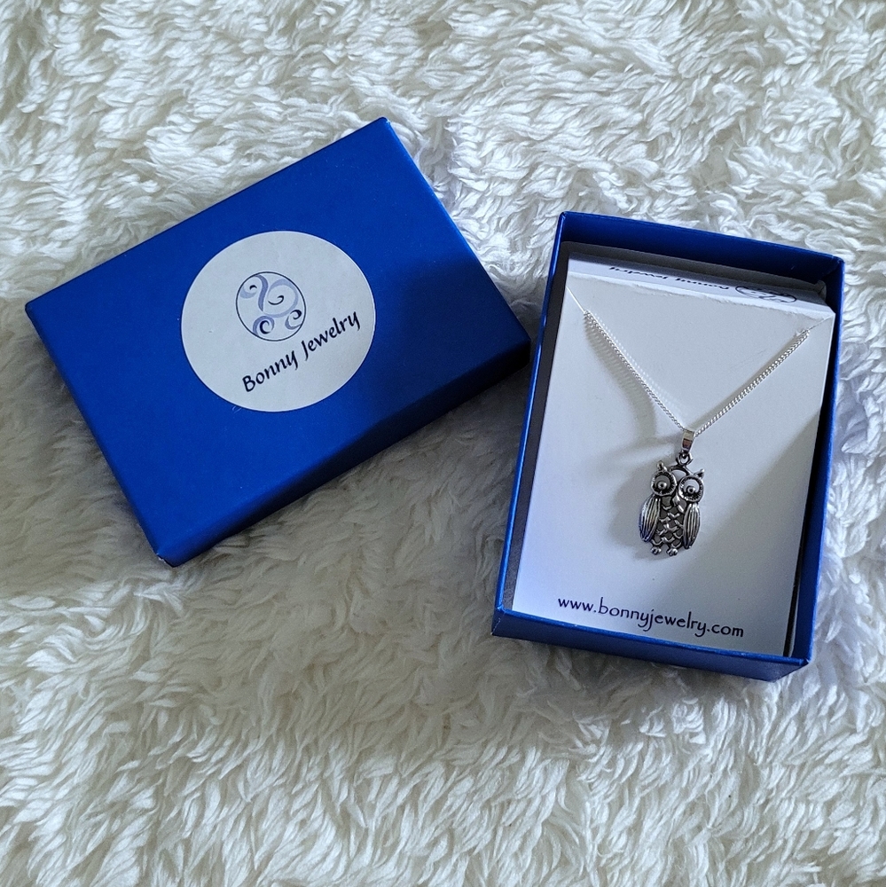Bonny Jewelry Silver🤍 Owl🦉 Pendant Necklace - NIB - Picture 2 of 16